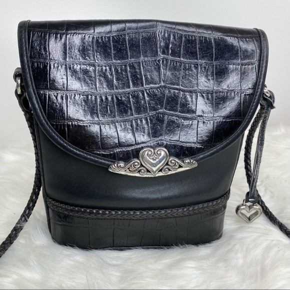 Vintage Brighton Croc Embossed Leather Bucket Crossbody - Picture 2 of 7
